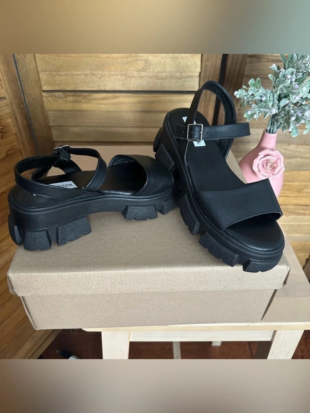 Steve Madden Black Platform Sandals